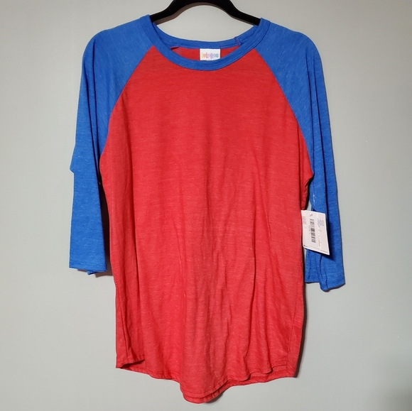 LuLaRoe | L Shirt Randy Solid Body (True Red) / Sleeves Solid (Royal Blue - Picture 1 of 3